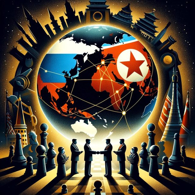 DALL·E-2024-01-21-20.52.32-Create-an-image-for-the-article-Intriguing-Alliances_-Russias-Plans-with-North-Korea.-The-image-should-illustrate-the-theme-of-emerging-political-a