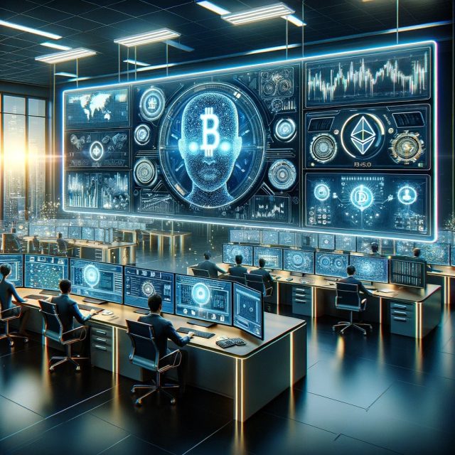 DALL·E-2024-01-31-11.58.27-The-image-portrays-a-realistic-depiction-of-AI-use-in-cryptocurrency.-It-features-a-high-tech-environment-possibly-a-fintech-office-or-a-trading-floo