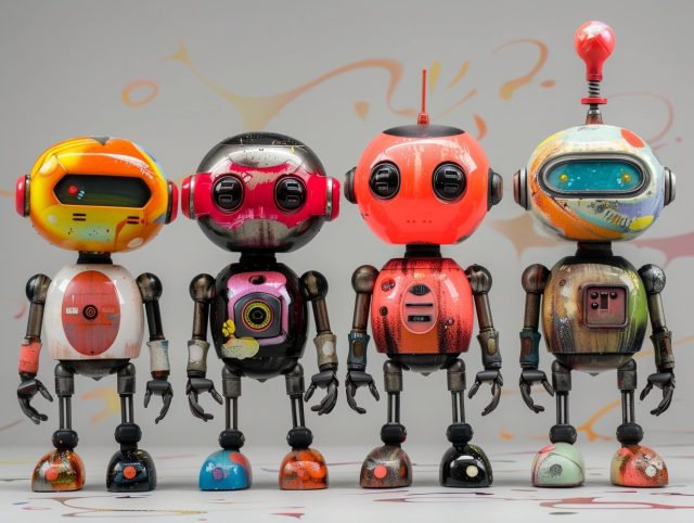 philipcryptopolitan_five_90s_style_miniature_cute_bots_standing_6957a2ff-b317-4599-bb8f-fbf6647711b6