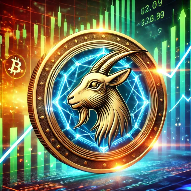 DALL·E 2024-10-30 13.46.36 - A digital illustration of the fictional cryptocurrency Goatseus Maximus (GOAT) coin, featuring a stylized coin with a goat symbol and intricate, futur