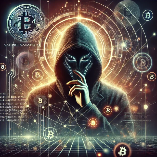 DALL·E 2024-10-31 20.00.40 - A conceptual digital illustration of Satoshi Nakamoto, depicted as a mysterious, anonymous figure representing the creator of Bitcoin. The scene is fu