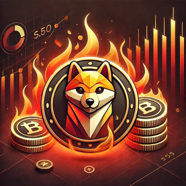 DALL·E 2024-10-31 20.05.20 - A digital illustration representing Shiba Inu (SHIB) cryptocurrency with a focus on its burn rate. The image features the Shiba Inu coin logo surround