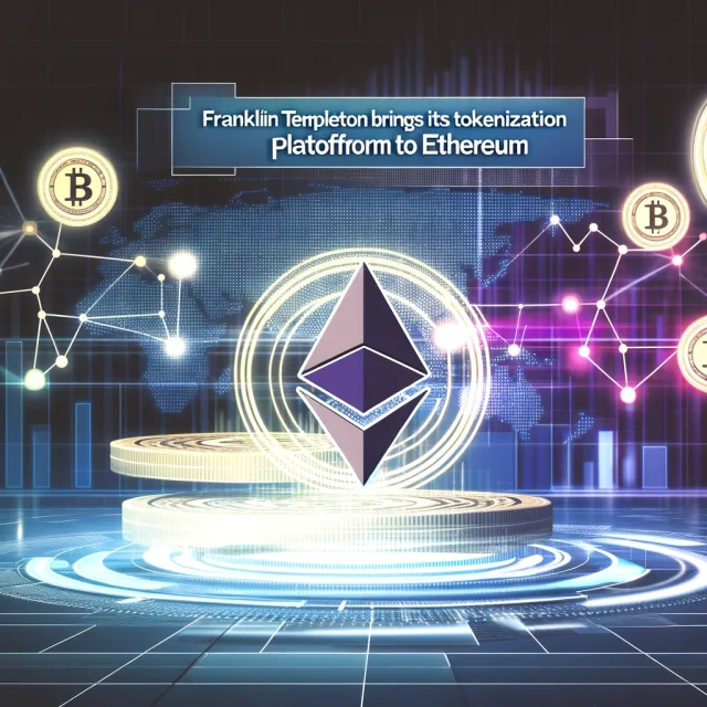 DALL·E 2024-11-14 20.30.46 - A modern and dynamic image representing Franklin Templeton's tokenization platform expansion to Ethereum. The scene features Ethereum's logo intertwin