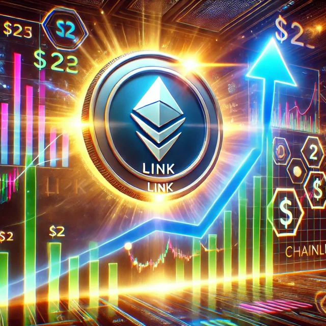 DALL·E 2024-11-25 19.53.33 - A dynamic and futuristic cryptocurrency-themed digital illustration showcasing a bullish upward trend for Chainlink (LINK). The image features a sleek