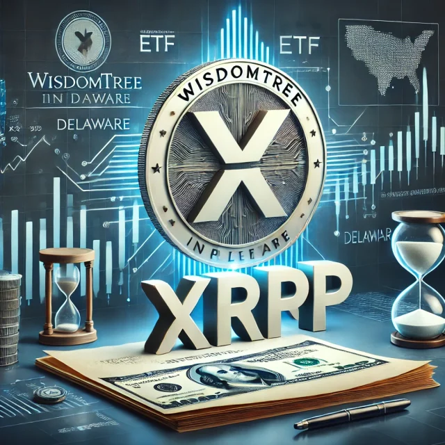 DALL·E 2024-11-25 20.09.25 - A modern and professional digital illustration depicting WisdomTree's filing for an XRP ETF in Delaware. The image features the XRP logo prominently a