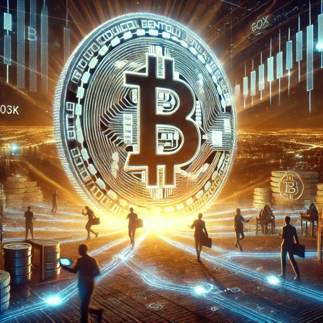 DALL·E 2024-12-05 16.48.42 - A compelling digital artwork illustrating Mt. Gox transferring $2.43 billion worth of Bitcoin as the cryptocurrency hits the $100K milestone. The scen