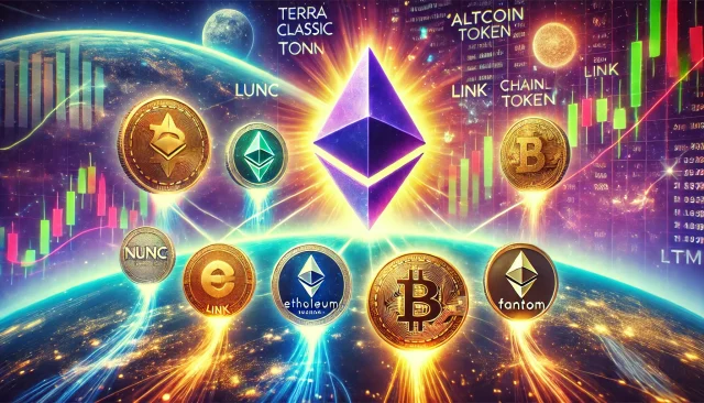 DALL·E 2024-12-11 20.32.01 - A futuristic and vibrant digital art scene showcasing Ethereum as the central figure leading an 'altcoin season'. Ethereum is depicted as a glowing, d