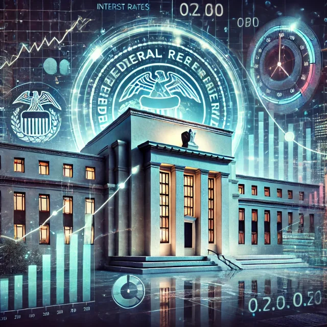 DALL·E 2024-12-16 17.08.55 - A professional and futuristic illustration depicting the Federal Reserve's December decision. The image features a symbolic Federal Reserve building w