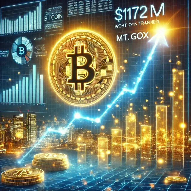 DALL·E 2024-12-17 15.11.32 - A digital illustration showing Bitcoin reaching a new all-time high, represented by a glowing Bitcoin symbol rising over a financial chart with upward