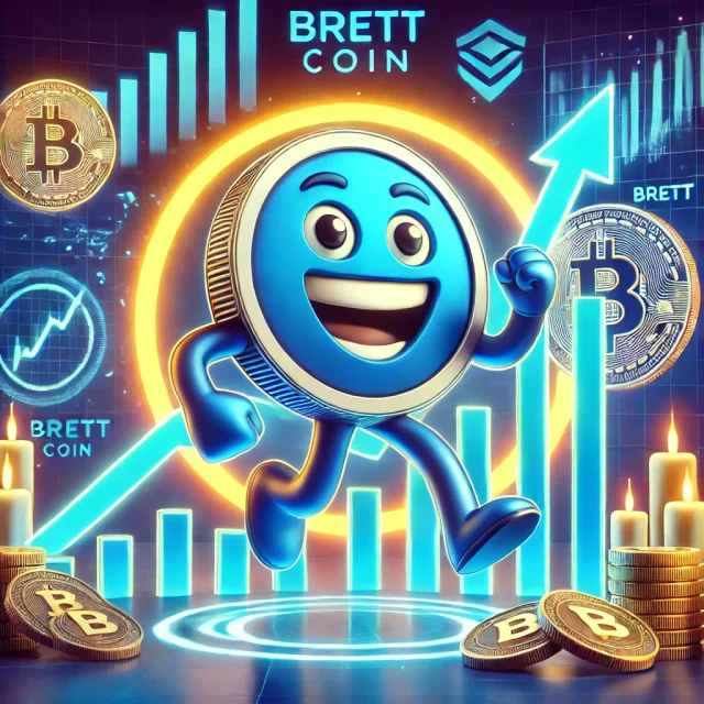 DALL·E 2025-01-02 14.21.27 - A dynamic and modern illustration featuring the BRETT coin logo as a stylized blue character inspired by meme culture, set against a circular backgrou