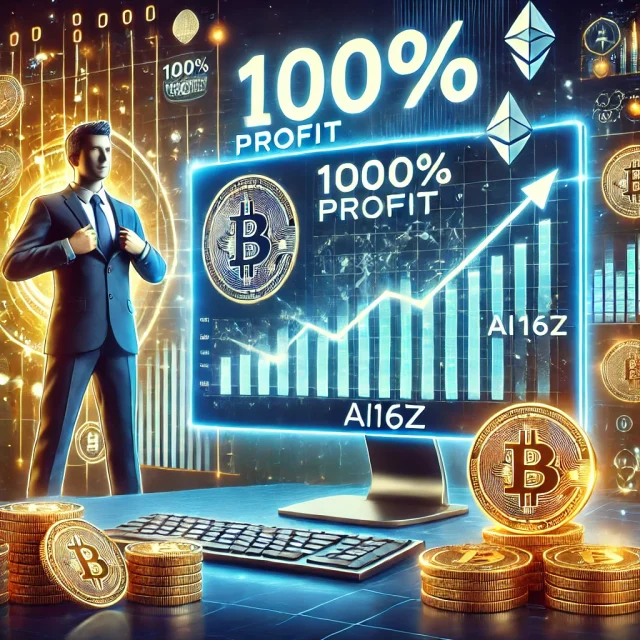 DALL·E 2025-01-03 12.26.45 - A digital illustration showing a successful crypto trader in front of a futuristic computer setup, displaying a 1000% profit graph on the screen. The