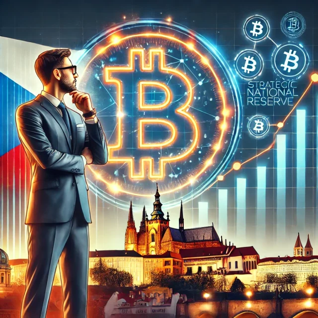 DALL·E 2025-01-08 00.16.44 - A digital illustration showing a professional financial executive (symbolizing the Bitwise CIO) standing thoughtfully in front of a large glowing Bitc