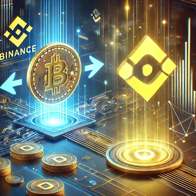 DALL·E 2025-01-09 20.19.09 - A digital illustration depicting the completion of a cryptocurrency token swap and rebranding. The scene shows a futuristic cryptocurrency exchange in