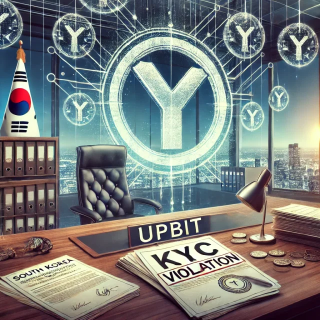 DALL·E 2025-01-16 16.14.00 - A digital illustration depicting South Korean regulatory authorities suspending the operations of a cryptocurrency exchange, symbolized by a futuristi