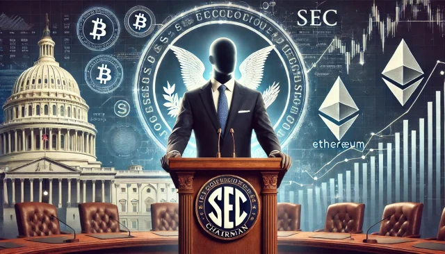 DALL·E 2025-01-21 14.09.10 - A realistic illustration of a professional individual symbolizing a potential SEC Chairman. The person is depicted in formal business attire, standing
