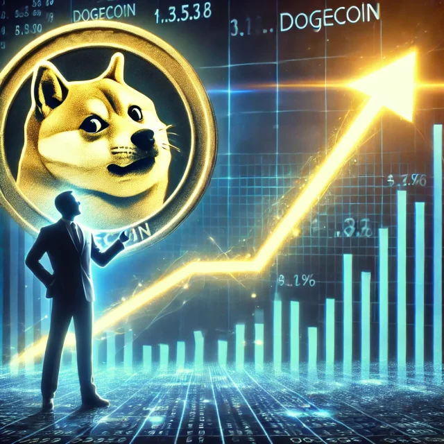 DALL·E 2025-02-03 20.59.12 - A dynamic digital illustration representing Dogecoin's potential comeback. The image features a rising Dogecoin logo with a glowing upward arrow, symb