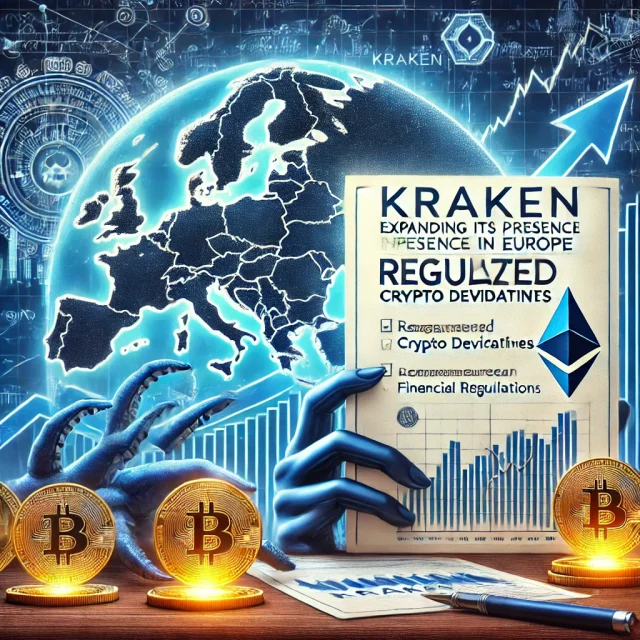 DALL·E 2025-02-03 21.17.25 - A professional digital illustration showcasing Kraken expanding its presence in Europe with regulated crypto derivatives. The image features the Krake