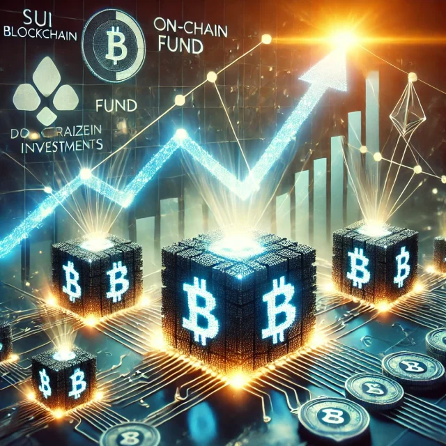 DALL·E 2025-02-07 00.20.05 - A futuristic digital illustration showcasing the partnership between Sui blockchain and Libre Capital for on-chain fund investments. The image feature