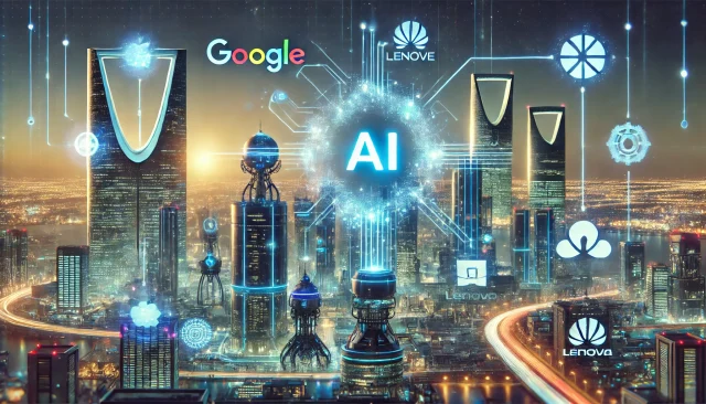 DALL·E 2025-02-10 19.01.21 - A futuristic scene showcasing Saudi Arabia's $14.9 billion investment in artificial intelligence through global tech partnerships. The image features