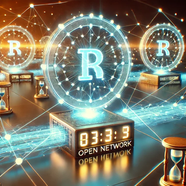 DALL·E 2025-02-18 23.31.07 - A futuristic digital illustration showcasing Pi Network's blockchain speed claims. The image features a high-tech blockchain network with glowing tran