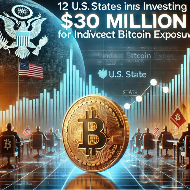 DALL·E 2025-02-18 23.35.14 - A financial-themed digital illustration showcasing 12 U.S. states investing $330 million in Strategy stock for indirect Bitcoin exposure. The image fe