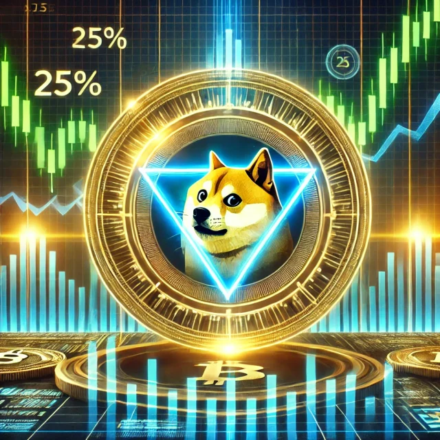 DALL·E 2025-02-20 20.24.03 - A dynamic digital illustration depicting Dogecoin's potential breakout. The image features a glowing Dogecoin logo at the center, surrounded by a symm