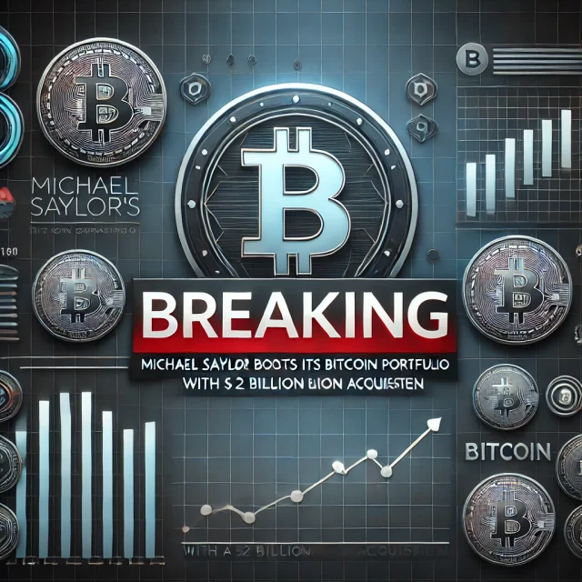 DALL·E 2025-02-24 19.50.15 - A digital newsflash-style composition featuring the headline “Breaking_ Michael Saylor’s Strategy Bolsters Its Bitcoin Portfolio with a $2 Billion Acq