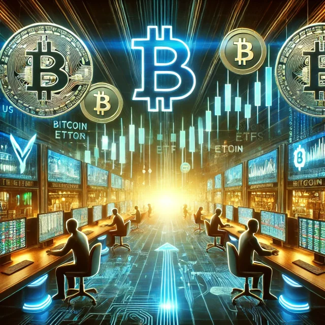 DALL·E 2025-02-24 20.51.15 - A futuristic financial-themed digital artwork illustrating how US spot Bitcoin ETFs are driven by arbitrage rather than long-term demand. The image fe