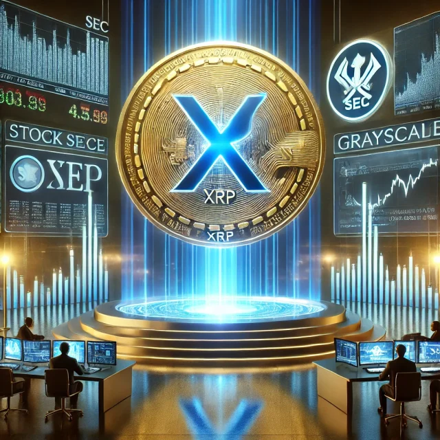 DALL·E 2025-02-25 19.45.13 - A futuristic financial-themed digital artwork depicting the anticipation of the US SEC's decision on Grayscale’s XRP ETF approval. The image features