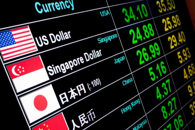 currency exchange rate on digital LED display board